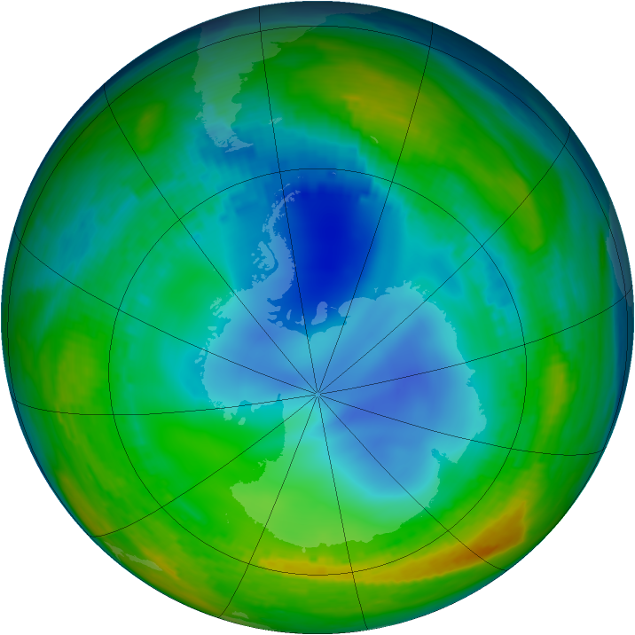 Antarctic ozone map for 22 July 1992